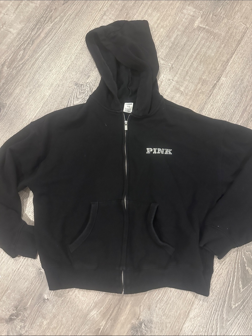 PINK Victoria's Secret Black Zip-Up Hoodie with Branded Pull